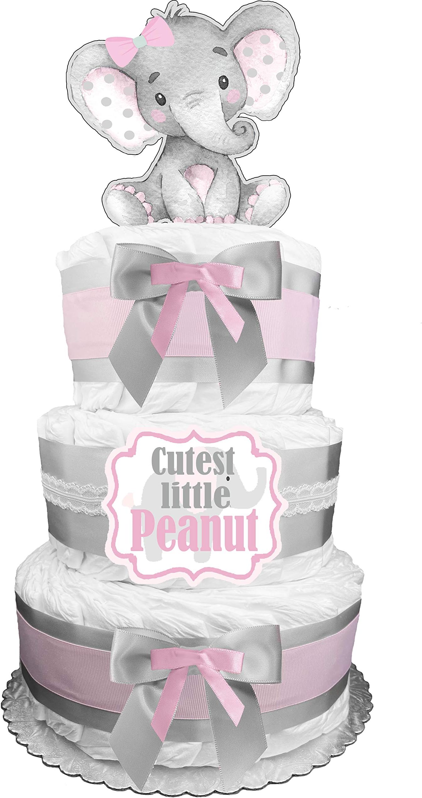 Elephant Diaper Cake - Cutest Little Peanut - Pink and Gray