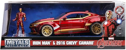 Miniatura 2 de Jada Toys Marvel Iron Man y Chevy Camaro 2016 coche fundido a presión, vehículo a escala de 1:24 y figura de metal de colección de 2.75 pulgadas