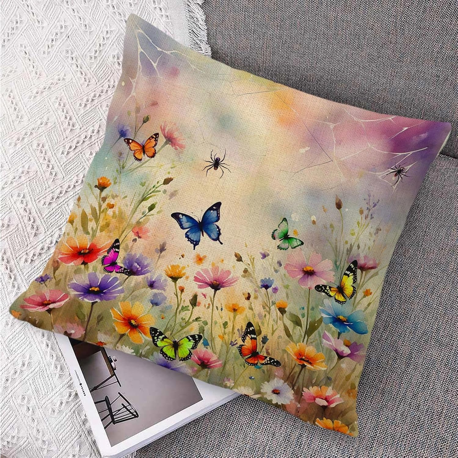 Pillow Covers 18 x 18 Couch Floral Animal Pattern Decorative Linen Throw Pillow Case Square Sofa Cushion Covers for Bedroom Living Room - Image 7