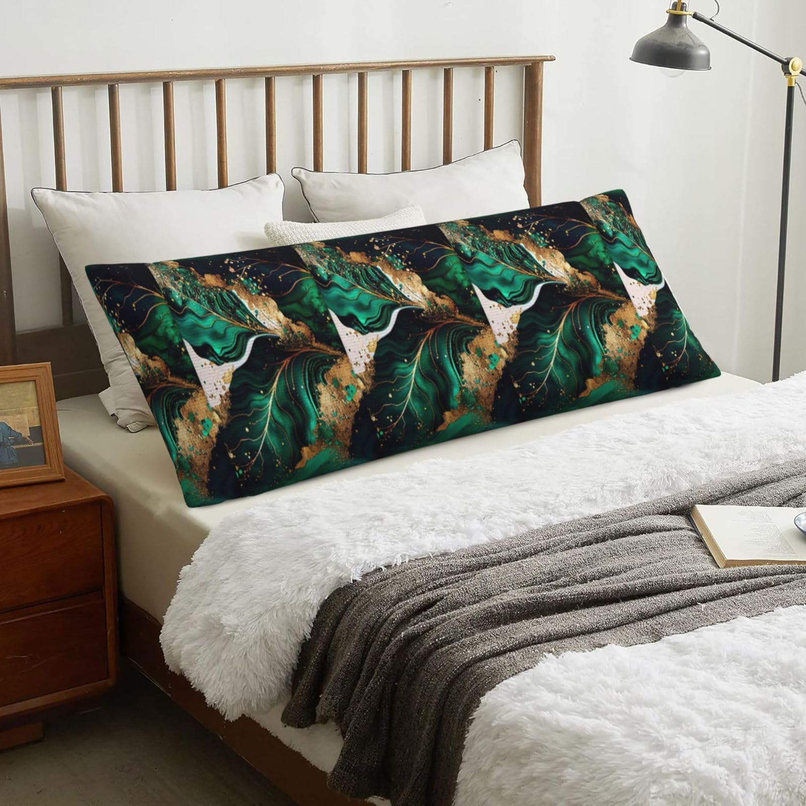 Emerald Green Marble, Body Pillow Cover with Zipper,Long Body Pillowcase 20 x 60 in