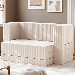 LIKIMIO Folding Sofa Bed, 3-in-1 Convertible Sleeper Sofa Bed with Armrest, Fold Out Floor Couch, Folding Couch for Living Room, Dorm, Home Office, Guest Room, Apartment, Beige