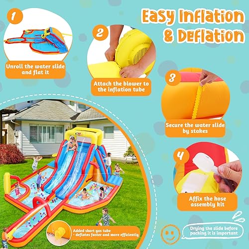 Miniatura 2 de AKEYDIY Tobogán acuático inflable de doble carril, tobogán acuático de rebote para niños de 3 a 12 años, parque acuático con tobogán de carreras