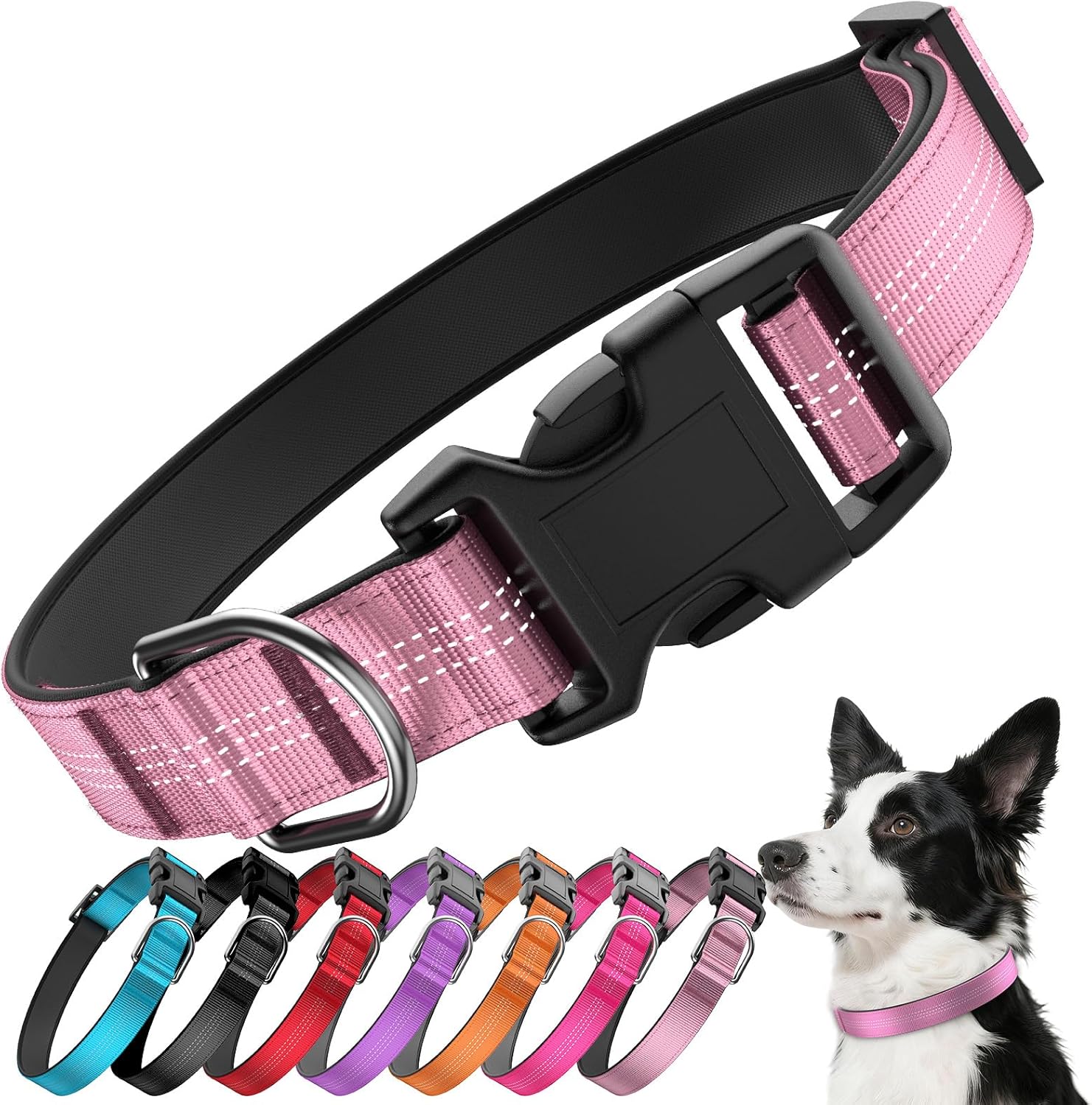 Collar Reflectante para Perro con Hebilla, Nailon Acolchado, Ajustable, Talla S