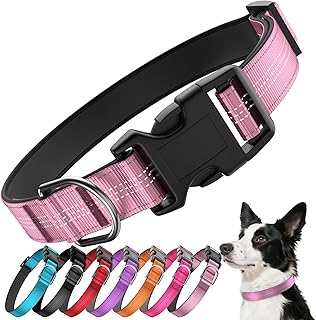 Reflective Dog Collar with Buckle, Heavy Duty Dog Collars with Soft Padded, Adjustable, Ultra-Durable, Pet Collar for Small Medium and Large Dogs (Pink, S)