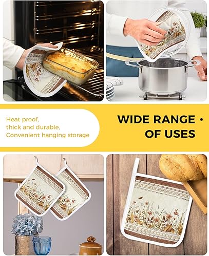 Miniatura 5 de Juego de 2 soportes para ollas de hojas de flores para cocina, platos para horno, almohadillas a prueba de calor con lazo para colgar, agarraderas