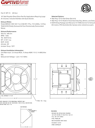 Miniatura 6 de Ventilador de accionamiento directo de hélice de pared para aplicaciones que requieren grandes volúmenes de aire. Incluye caja de pared con pantalla