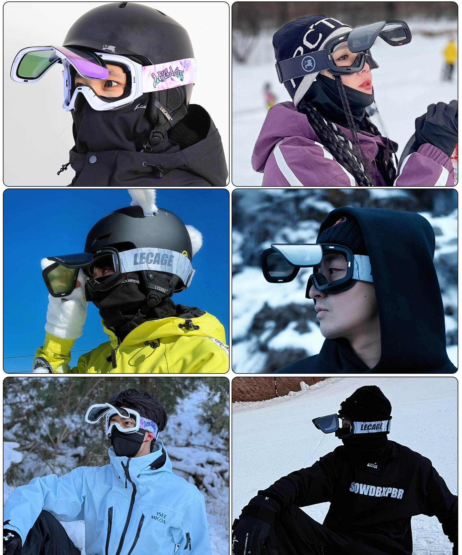 Lunettes de ski modulables sans monture avec lentille magnétique interchangeable, protection UV anti-buée pour homme et femme