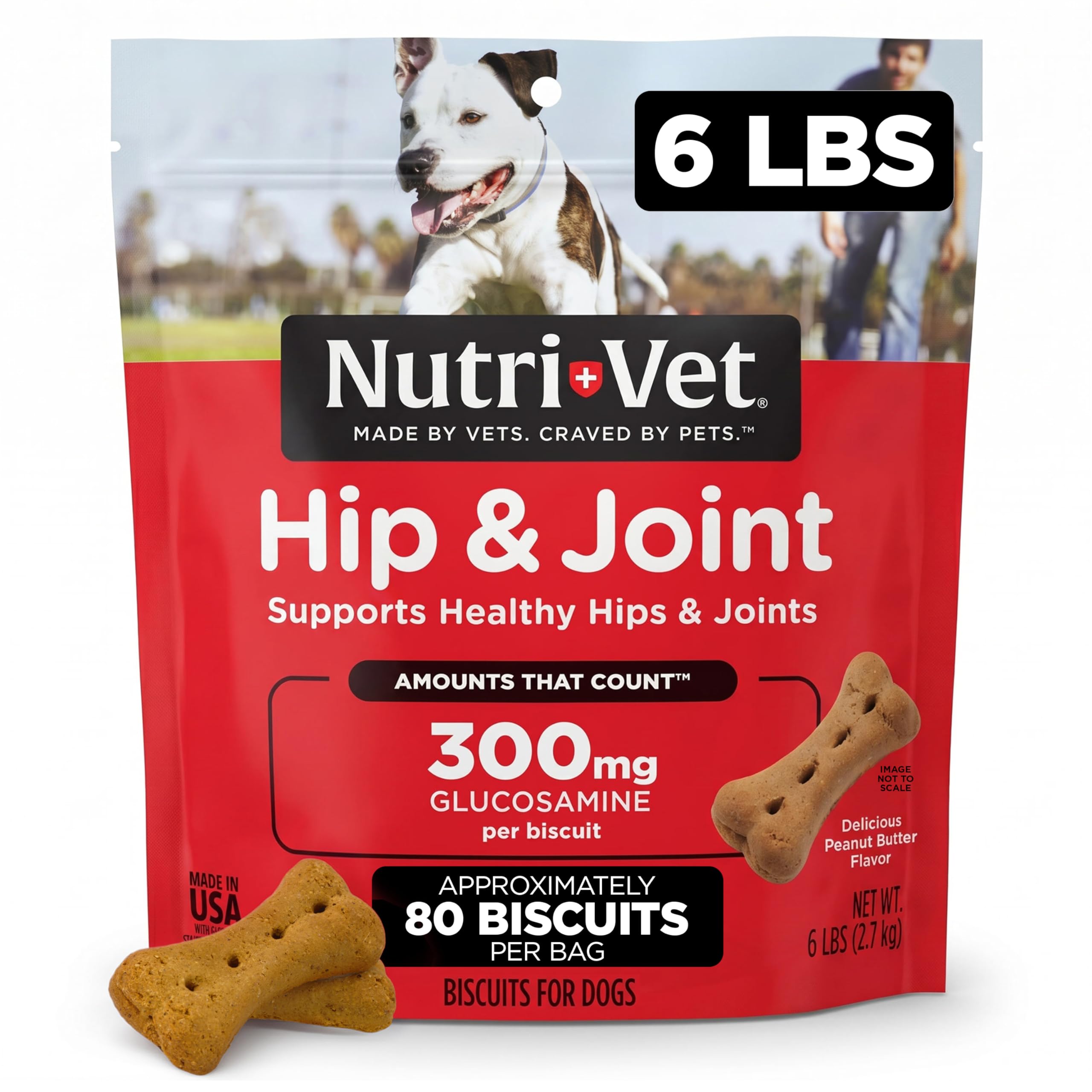 Nutri-Vet Hip & Joint Dog Biscuits, Dog Treats, 300mg Glucosamine, 6 lb Bag | Joint Supplement for Dogs, Hip & Joint Support, Functional Treats, Large Dog Biscuits, Chondroitin, Mobility Support Large Biscuit 6 lb