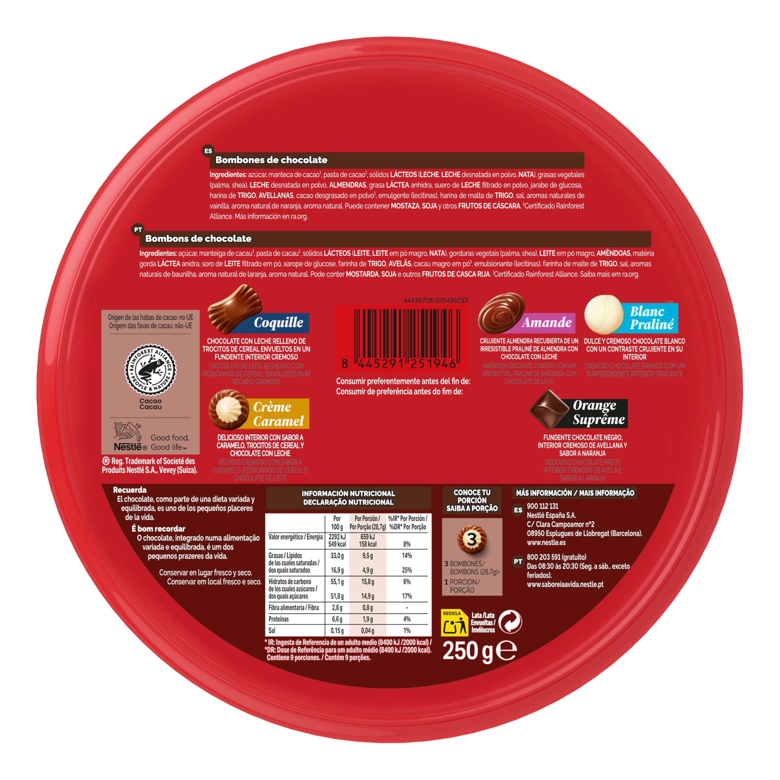 NESTLÉ CAJA ROJA bombones de chocolate con leche lata 250g — view 2