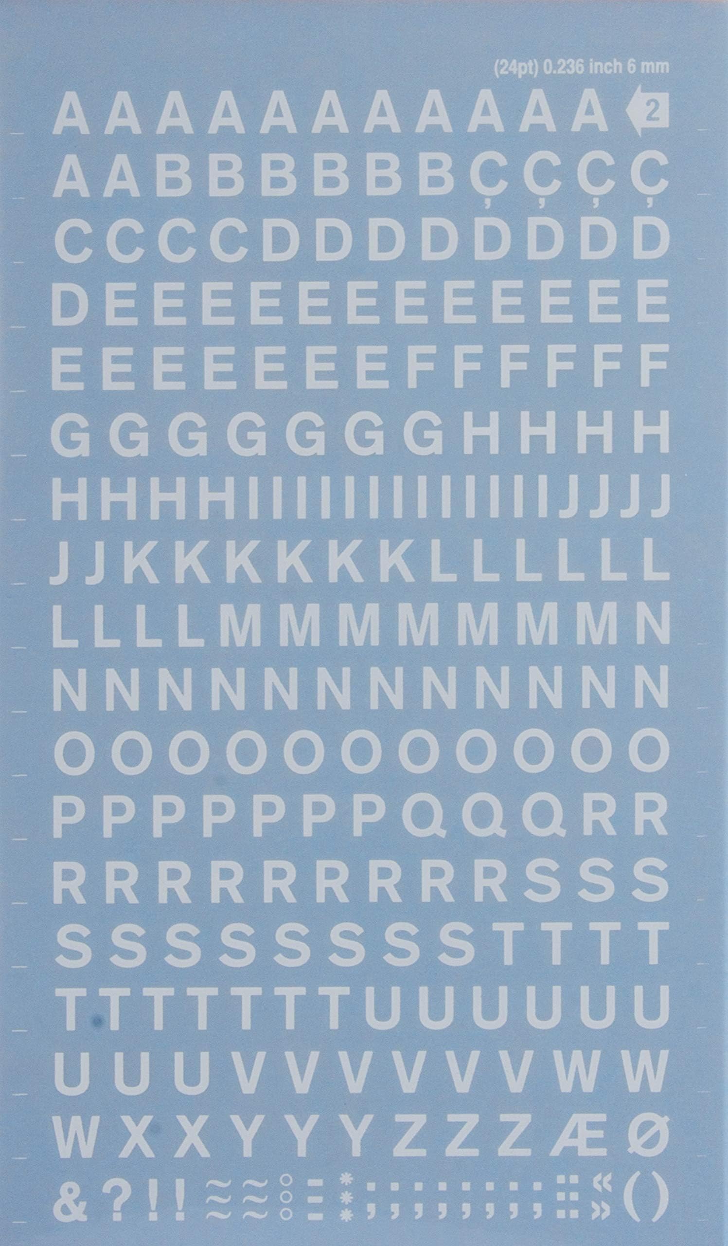 APLI White Letters Transfers - 6 mm - 1 Sheet