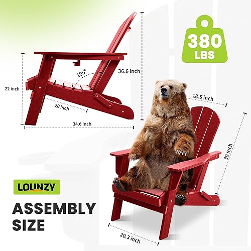 Miniatura 3 de LOUNZY Silla Adirondack plegable, color rojo oscuro