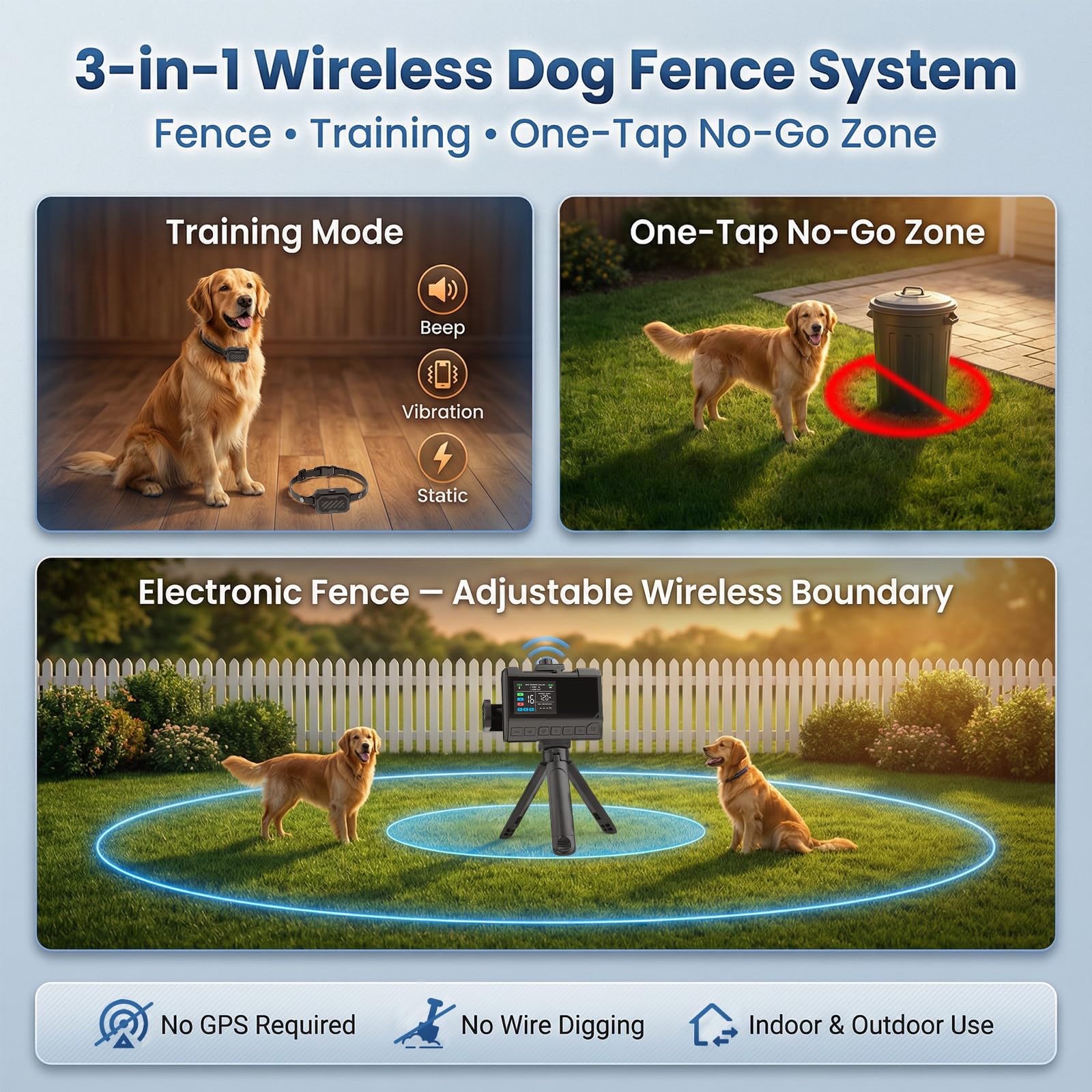 RAINLEOTI Wireless Dog Fence – Precise Signal 3-in-1 Boundary, Training & No-Go Zone System, Up to 1 Acre Circular Coverage, Waterproof Collar, Indoor & Yard Use, Fits 10–120 lb Dogs - image 6