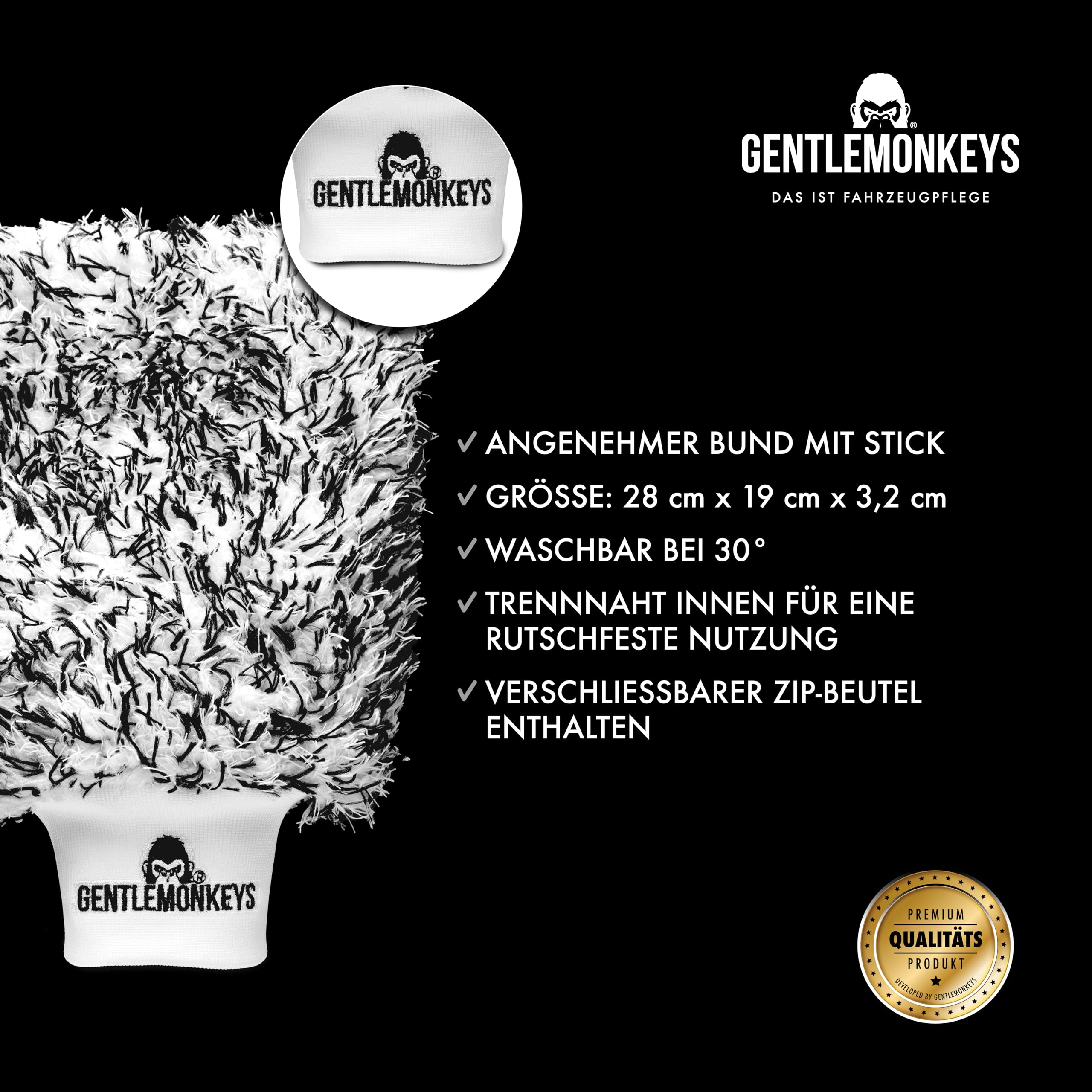 GENTLEMONKEYS Auto Waschhandschuh • Premium Autowaschhandschuh für professionelle Autopflege • 100% saugstark, kratzfrei & schonend • Mikrofaser Putzhandschuh aus ultraweicher Mikrofaser