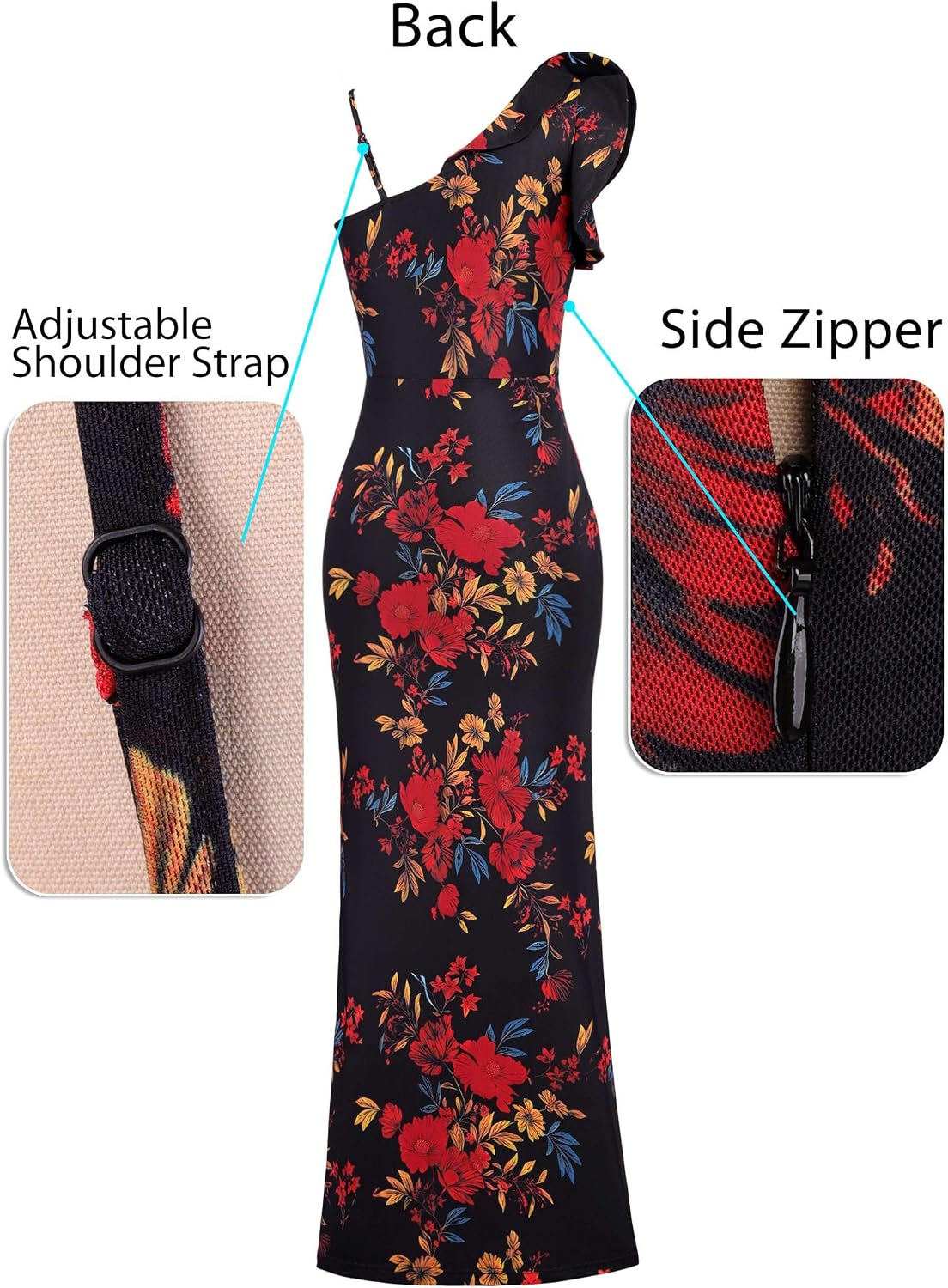 VFSHOW Womens Formal Prom Elegant Ruffle One Shoulder Beaded Strap Ruched Slit Maxi Dress Wedding Evening Long Gown