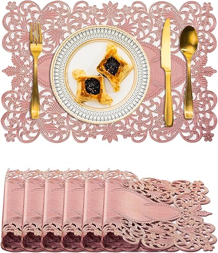 Miniatura 61 de BACKTOEDEN Juego de 6 manteles individuales redondos de color dorado claro, lavables, limpiables, resistentes al calor, manteles individuales de