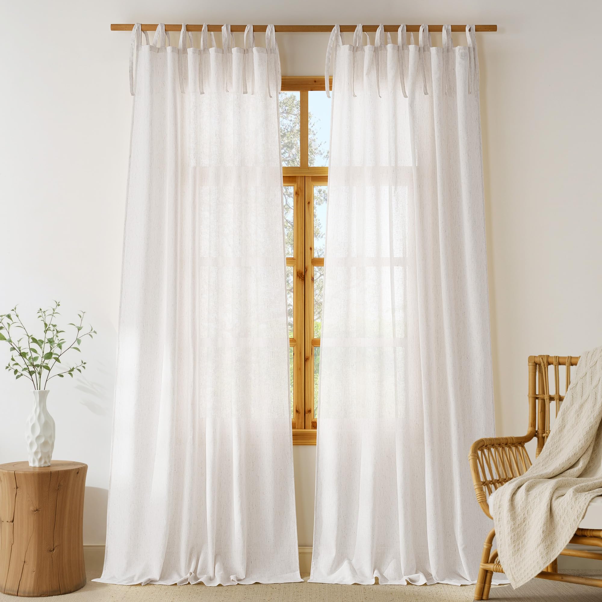 Amazon.com: NICETOWN Thick Linen Tie Top Curtains 96 inches Long