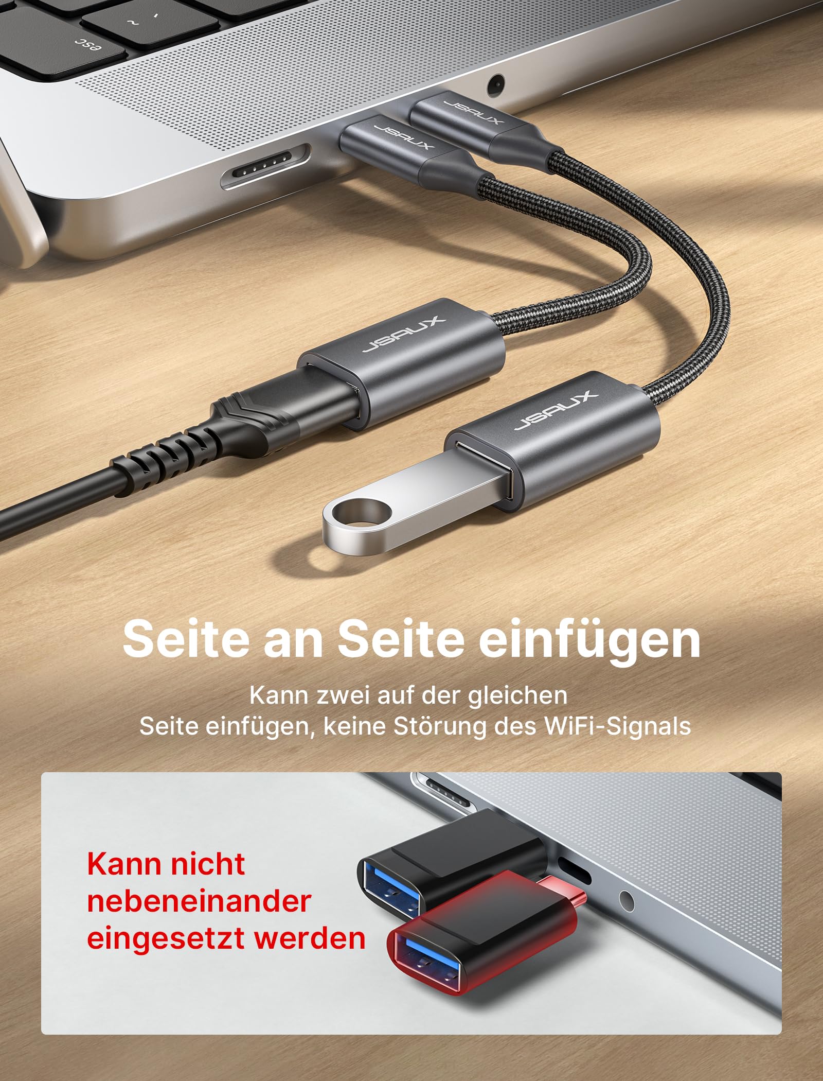 JSAUX Adattatore da USB C a USB 3.0 Cavo OTG USB di Tipo C Maschio a USB Femmina Compatibile con iPhone 16 Pro Max, iPad Pro, MacBook Pro, Galaxy S24 Ultra, Huawei
