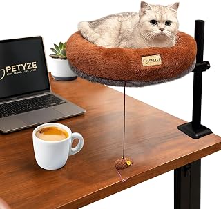 Cat Desk Bed - Sturdy Desk Mount for Office & Home, 360° & Height Adjustable Cat Bed for Desk Attachment, Supports 33 lbs, Dual Use Floor & Desk Nest, Washable Stylish Two-Tone Faux Fur