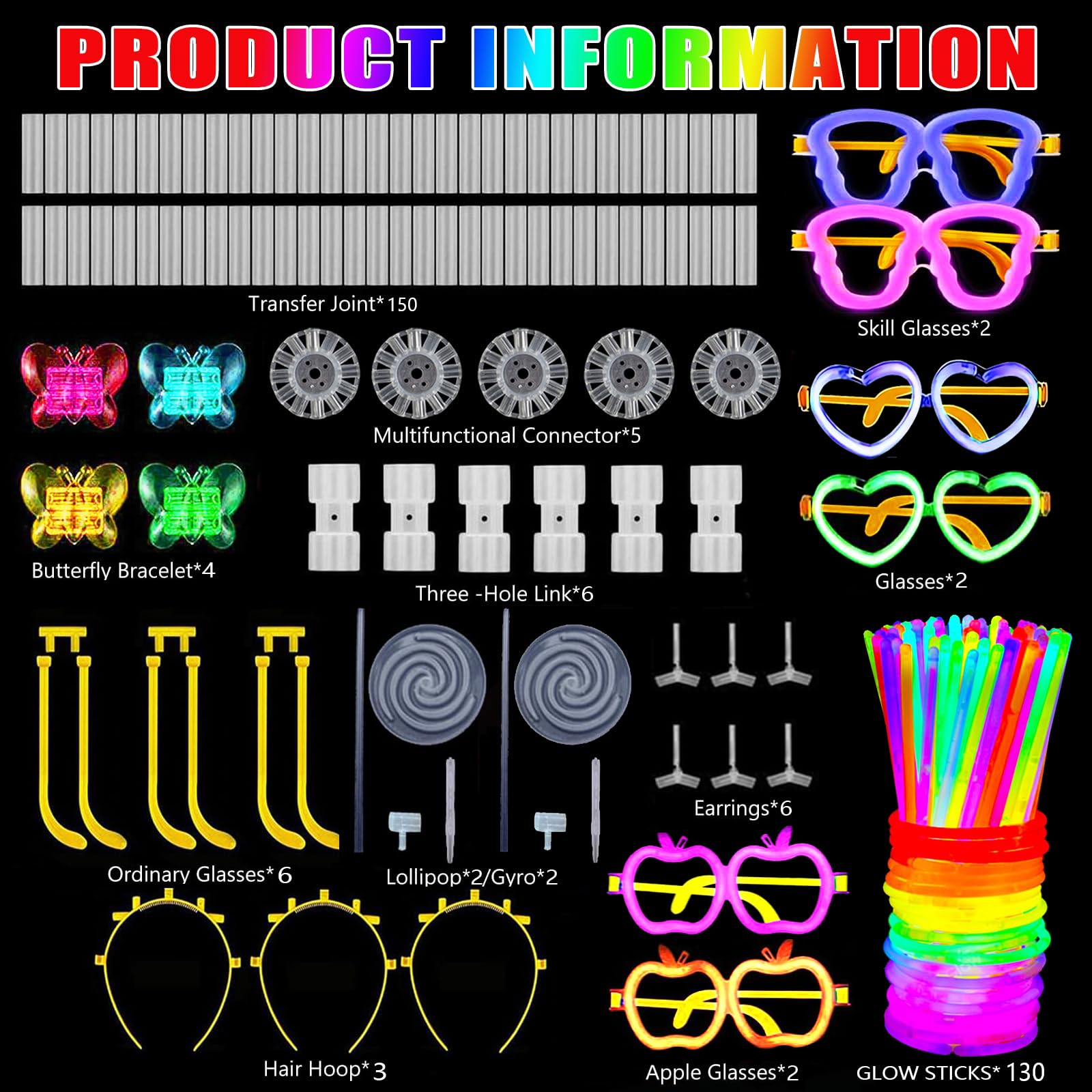 Kit 317 Pezzi Bastoncini Luminosi – 8 Colori, Connettori Per Bracciali, Occhiali E Lanterne, Per Feste E Compleanni