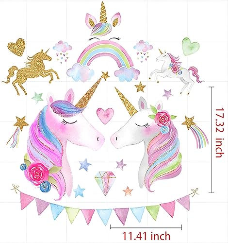 Miniatura 7 de Calcomanías de pared de unicornio, lindo fondo, pared para habitación de niños, niñas, princesa, decoración de dormitorio, calcomanías de pared para