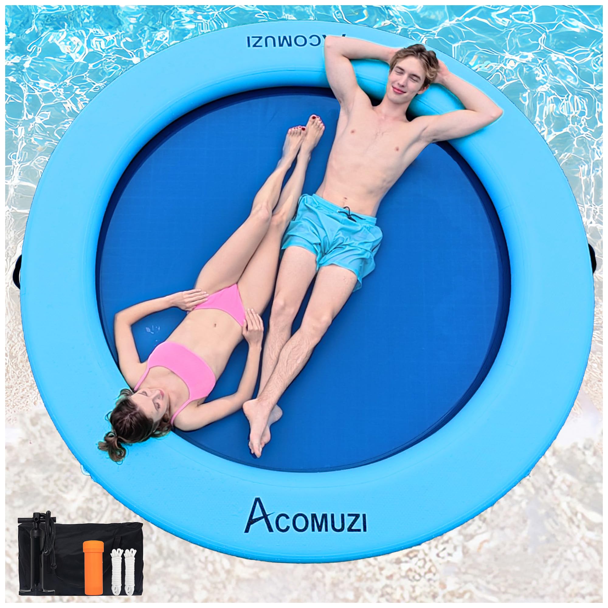 ACOMUZI Water Hammock Inflatable Floating Dock, Round Floating Ring Lake Floats for Adults, Heavy Duty Pool Float Raft for Ocean and Lake, 6FT/8FT/