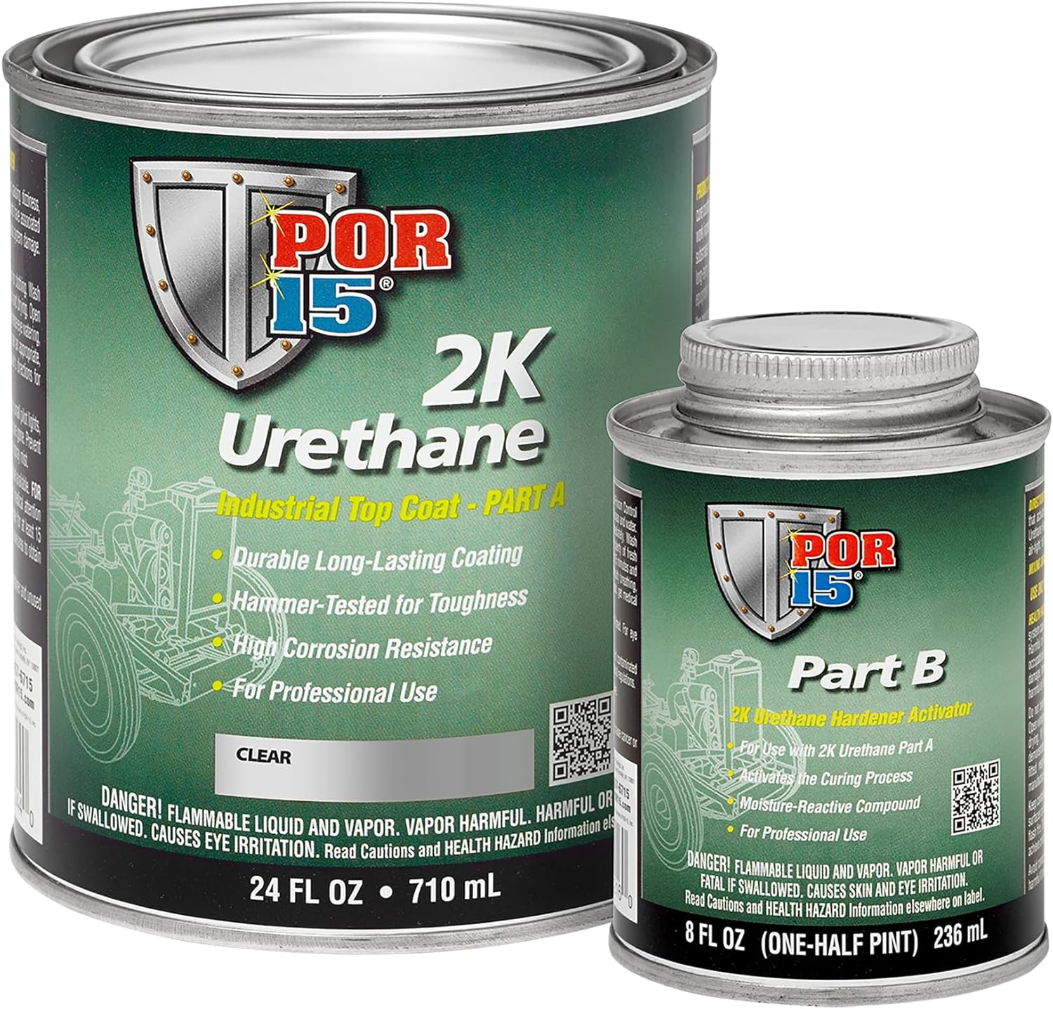 POR-15 2K Urethane - Gloss Black - 32 FL OZ - Two Part Industrial Top Coat | Durable Long-Lasting Coating | Hammer Tough Finish