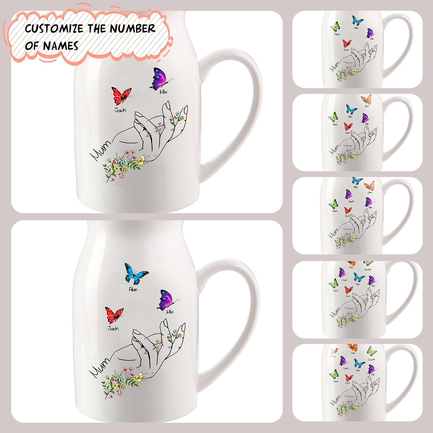 Personalized Gifts for Mom Mothers Day Flower Vase - Custom 2-8 Names & Text Flower Butterflies Vase Decoration Gifts for Grandma Wife