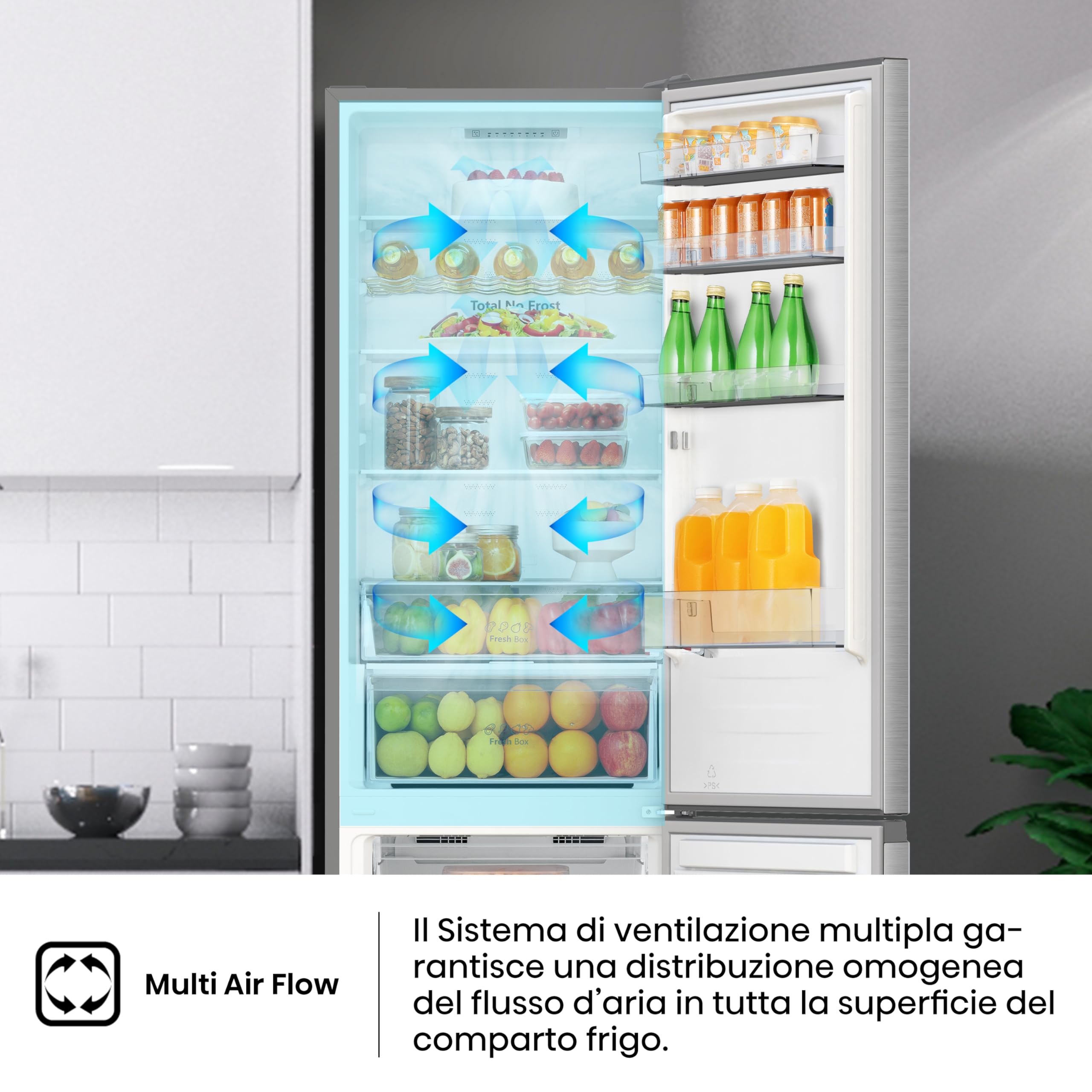Hisense RB440N4ACA Frigorifero Combinato Total No Frost, Inox, 200x60 cm, Risparmio Energetico Classe A, Grande capacità 335L, Bassa Rumorosità 35db, Porta reversibile, Motore inverter