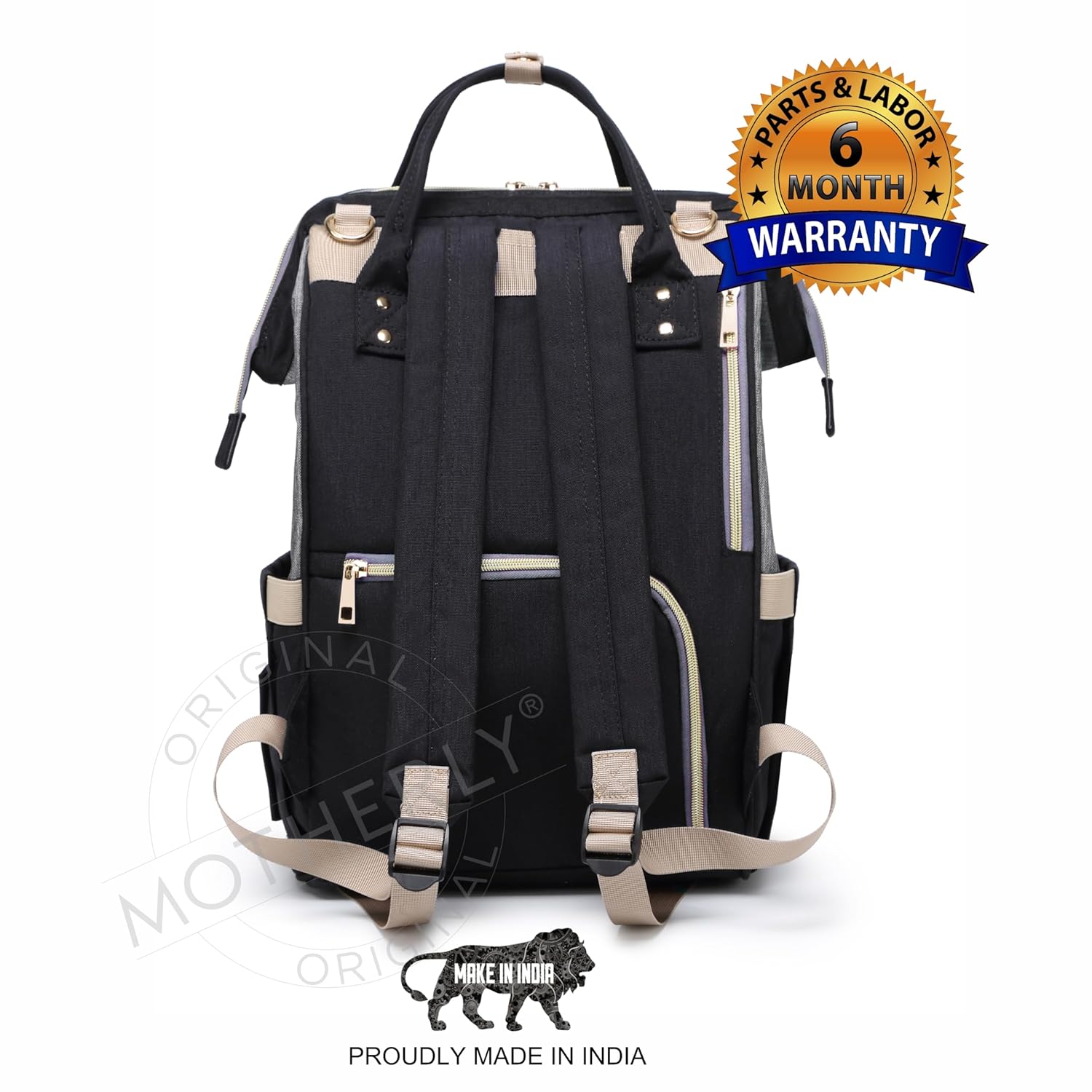 motherly 19 liter Evergreen Muse Babies Diaper Bags for Mothers with 1 Bottle Bag + 1 Diaper Changing Mat + 1 Set of Stroller Hooks (Black & Gray)