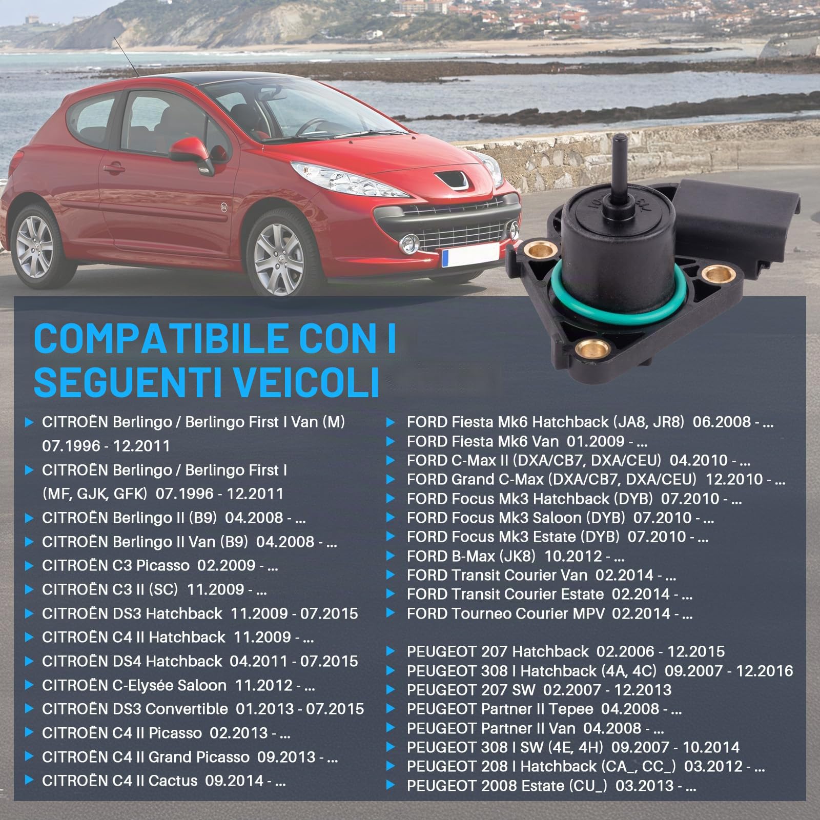 Sensore di posizione attuatore turbocompressore, sensore di posizione attuatore turbo, motore attuatore Wastegate per turbocompressore, compatibile con C3 II A51 C4 B7 DS3 207 9673283680