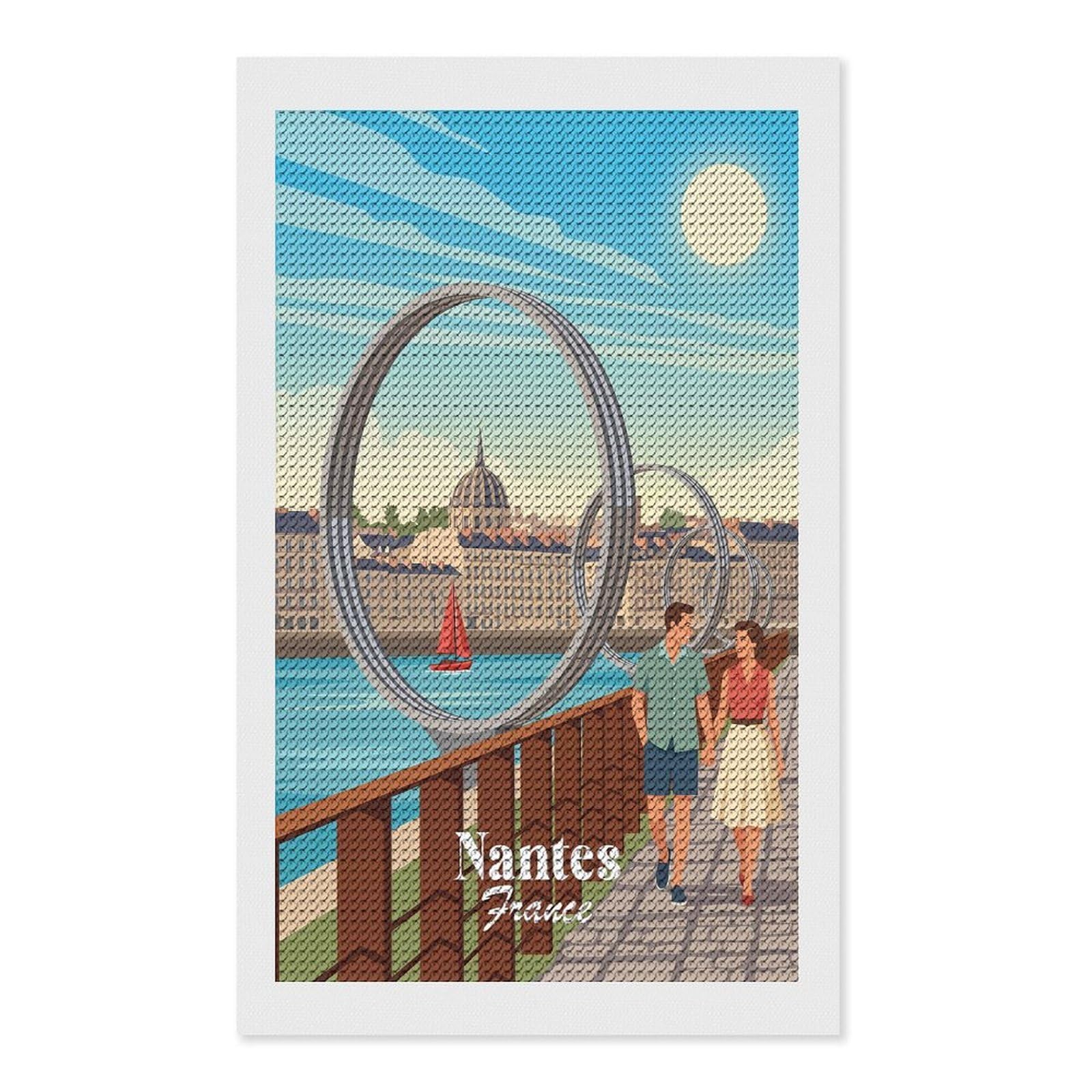 Junmoney Nantes France Diamond Art Canvas 12"x20", for Adults, Good for Quiet Evenings, Bedroom Decor, Festive Craft Gift, Easy to Enjoy