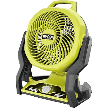 RYOBI ONE+ 18V Cordless Hybrid WHISPER SERIES 12 in. Misting Air Cannon Fan Kit with 4.0 Ah Battery and Charger, MEDIUM, GREEN