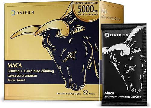 Miniatura 8 de DAIKEN Polvo de raíz de maca peruana extra fuerte, 15,000 mg, mezcla de maca gelatinizada negra, roja y amarilla con L-Arginina (2,500 mg) para