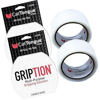 CatTongue Grips 2"x10 2-Pk Grip Tape Roll, Non-Abrasive, Waterproof, Clear