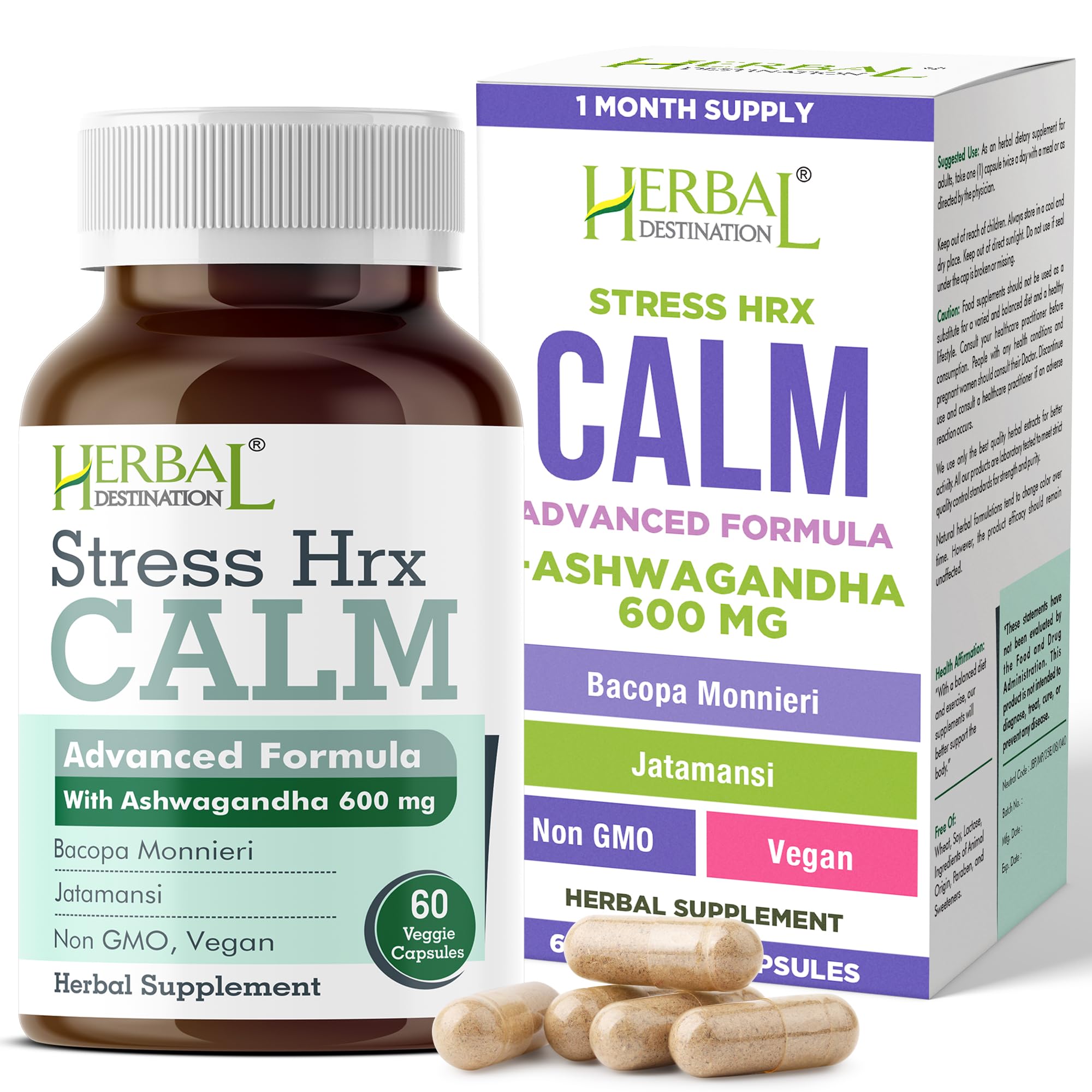 Stress Hrx Ashwagandha Supplement Capsule Herbal Destination Stress Relief - 60 Count