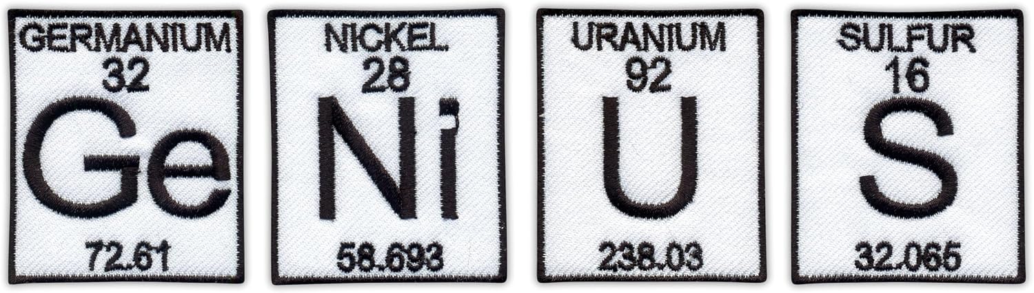 Ge (Germanium) Ni (Nickel) U (Uranium) S (Sulfur) - a Set of Patches - Genius - Magnetic Backing - Embroidered Patch/Badge/Emblem