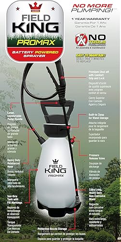 Miniatura 4 de Pulverizador Field King 190571 con bomba alimentada por batería de iones de litio y tecnología cero, de 2 galones, color blanco
