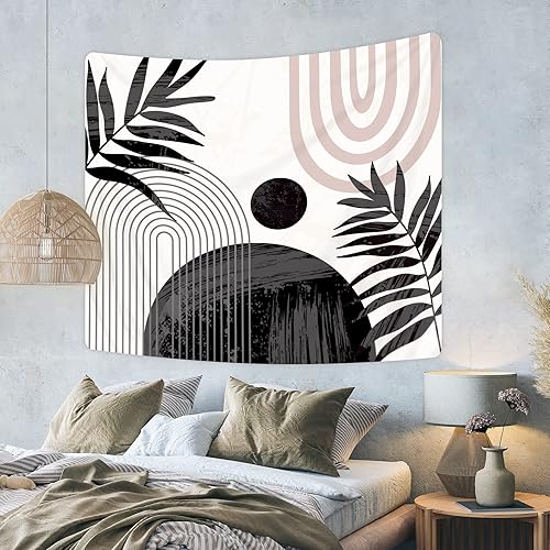 Miniatura 3 de KOMLLEX Tapiz abstracto negro bohemio de mediados de siglo 59 pulgadas de ancho x 51 pulgadas de alto, moderno, estético, minimalista, para colgar