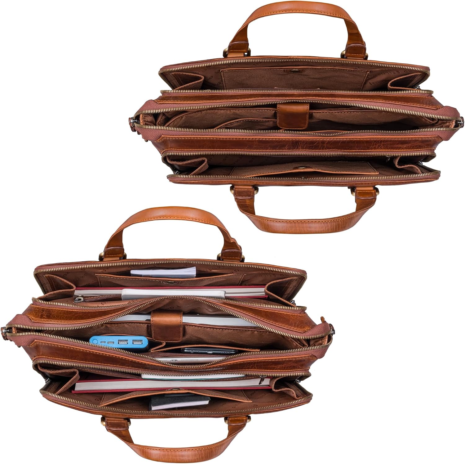 STILORD 'Claire' Sac Business Femme en Cuir Véritable 15 Pouces | Cartable | Sacoche pour Ordinateur Portable DIN A4 | Sac à Bandoulière et à Main pour Bureau, Couleur:Sesto - Cognac — image 4