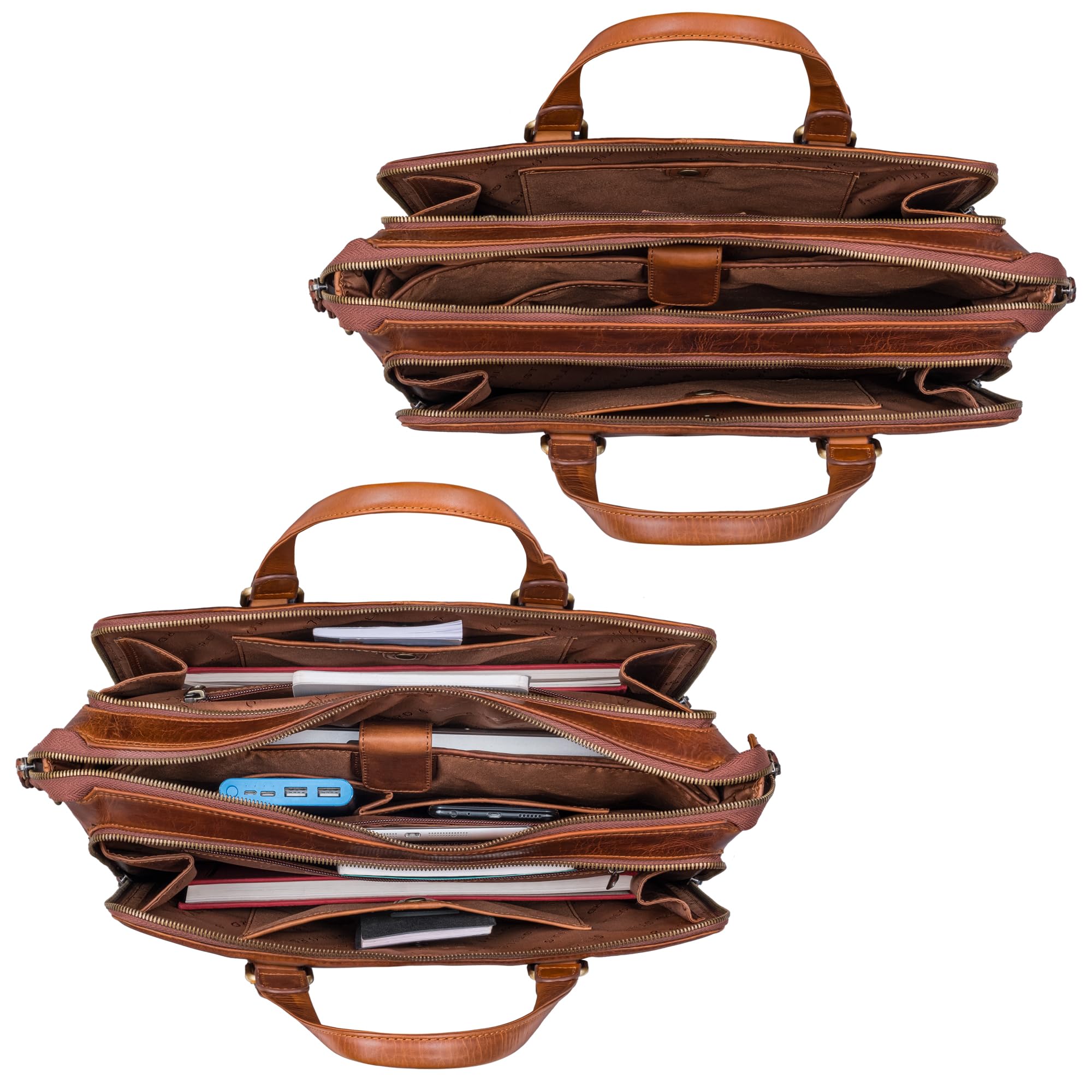 STILORD "Claire Bolso de Negocios Mujer Cuero Genuino 15 Pulgadas | Maletín | Bolsa para Portátil DIN A4 | Bolso de Hombro y de Mano para Oficina Color:kara - cognac