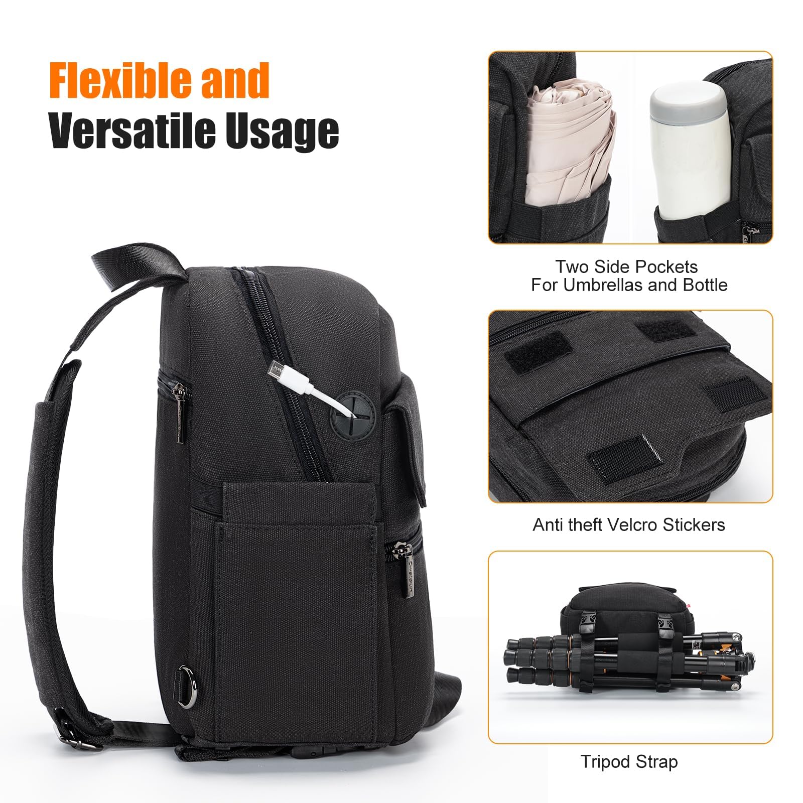 Cwatcun Borsa per fotocamera, borse impermeabili per fotocamera Borsa a tracolla grande, borsa per fotocamera per SLR, SLR/DSLR, fotocamera compatta, fotocamera di sistema e accessori, Nero,L