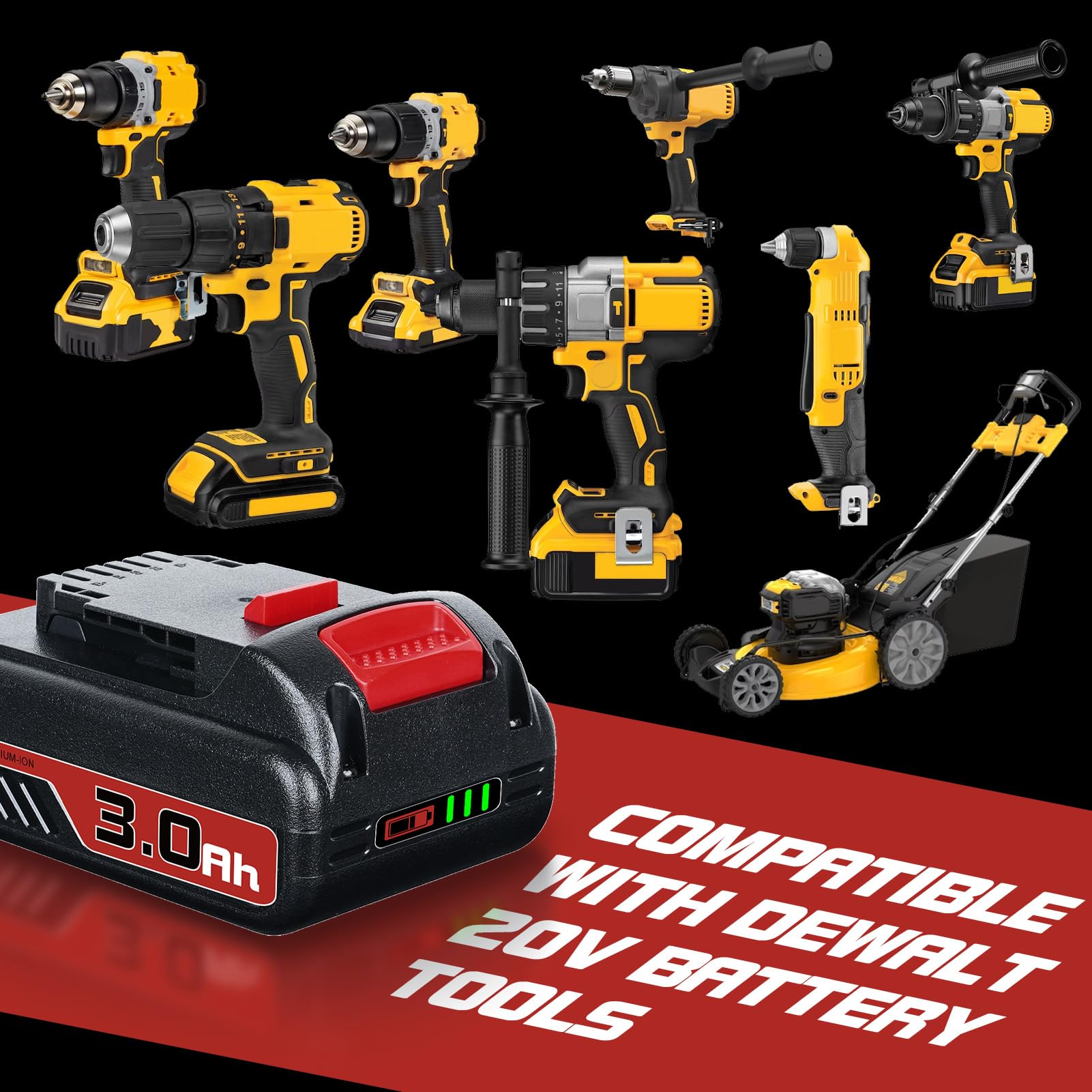 LUMSING 2Pack DCB201 3.0Ah Replacement for Dewalt 20V Battery DCB206 DCB207 DCB204 DCB201 Compatible with Dewalt 20V MAX Battery DCD/DCF/DCG/DCS Series Power Tools