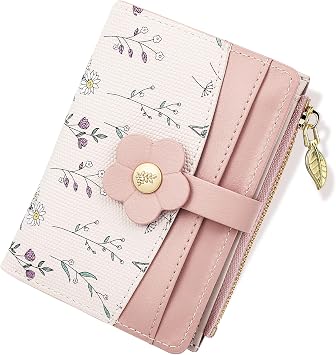Farcauo Small Floral Womens Wallet Cute Wallets for Women Thin Pink Womens Wallet Kawaii Flower Card Wallets for Women Ladies