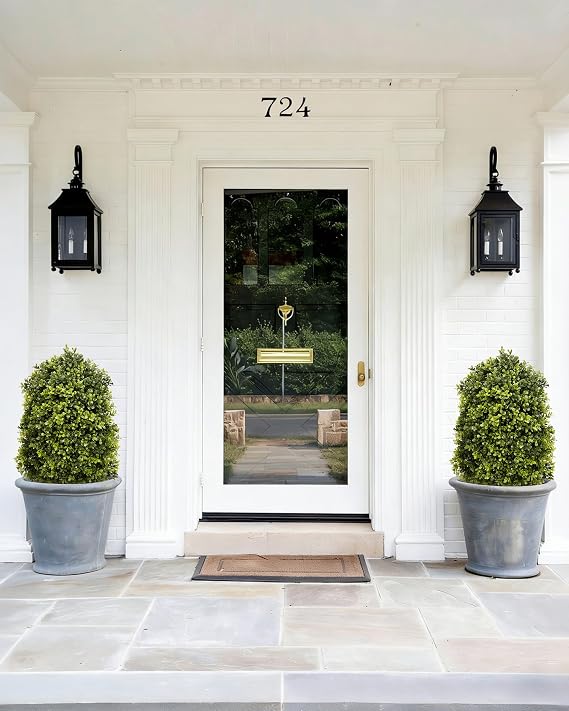 DDHS 25 Artificial Boxwood Topiary Ball Tree,2 Pack Plants Outdoor with Ground Spike UV Resistant, Fake Bushes Faux Topiary Bush Porch Garden Decor