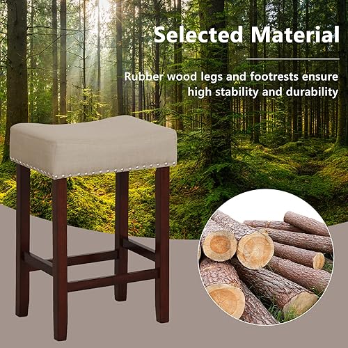 Miniatura 7 de Giantex Juego de 2 taburetes de bar de altura de mostrador de 25 pulgadas, taburetes de bar sin respaldo con asiento de espuma de lino con cabeza de