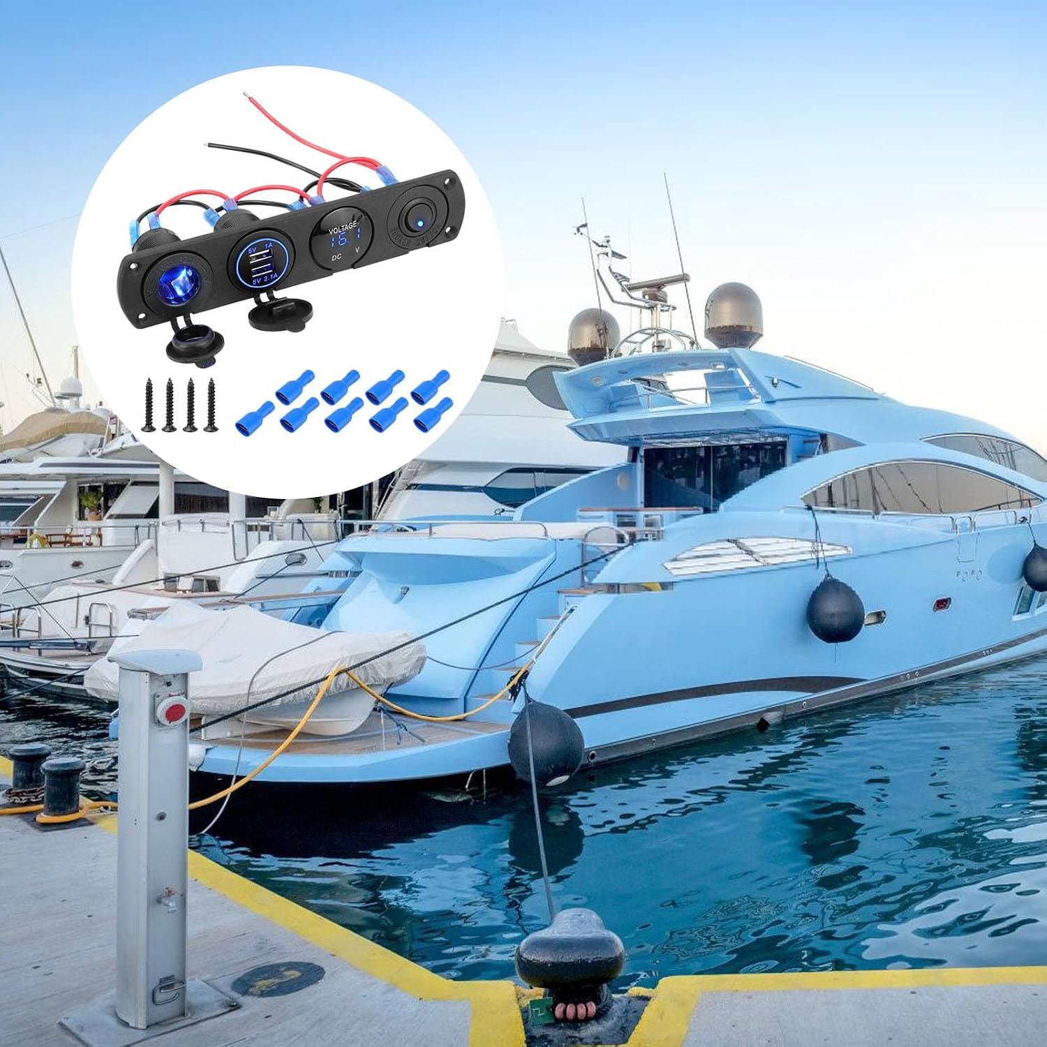 ordinarYone 4 in 1 Boat Control Panel with Two USB Ports, LED Power Meter and 12V Plug for Boats, Cars, RVs