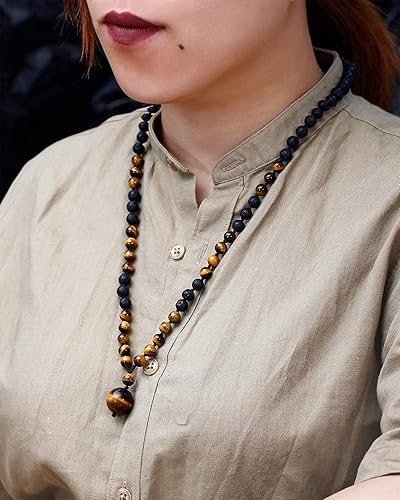 Miniatura 6 de Jewever Lapislázuliojo de tigre con colgante de roca de lava, collares de cristales curativos para mujeres y hombres, difusor de aceites esenciales,