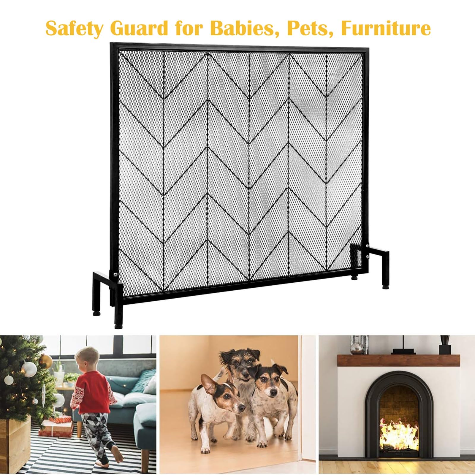 GTPBAO Salvachispas Chimenea Puerta Mosquitera para Horno De Interior Y Exterior, Protector contra Chispas para Chimenea De Hierro Forjado De Alta Resistencia para Leña/Fuego De Carbón, 102×86cm