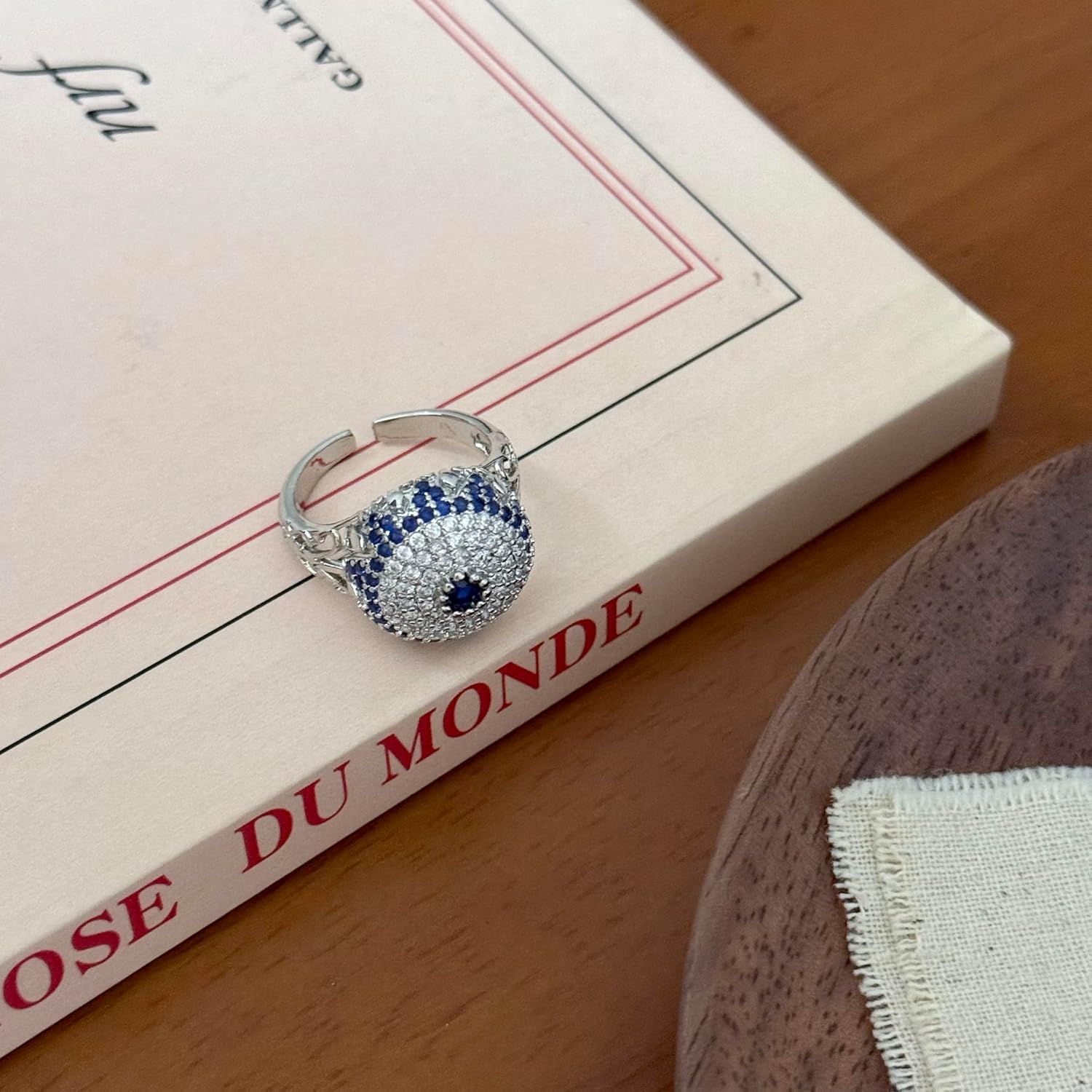 Blue Evil Eye Dome Statement Open Band Ring for Women Crystal Cubic Zirconia Turkish Greek Third Eye Adjustable Stacking Wedding Cocktail Party Rings Dainty Lucky Protection Jewelry - Image 5
