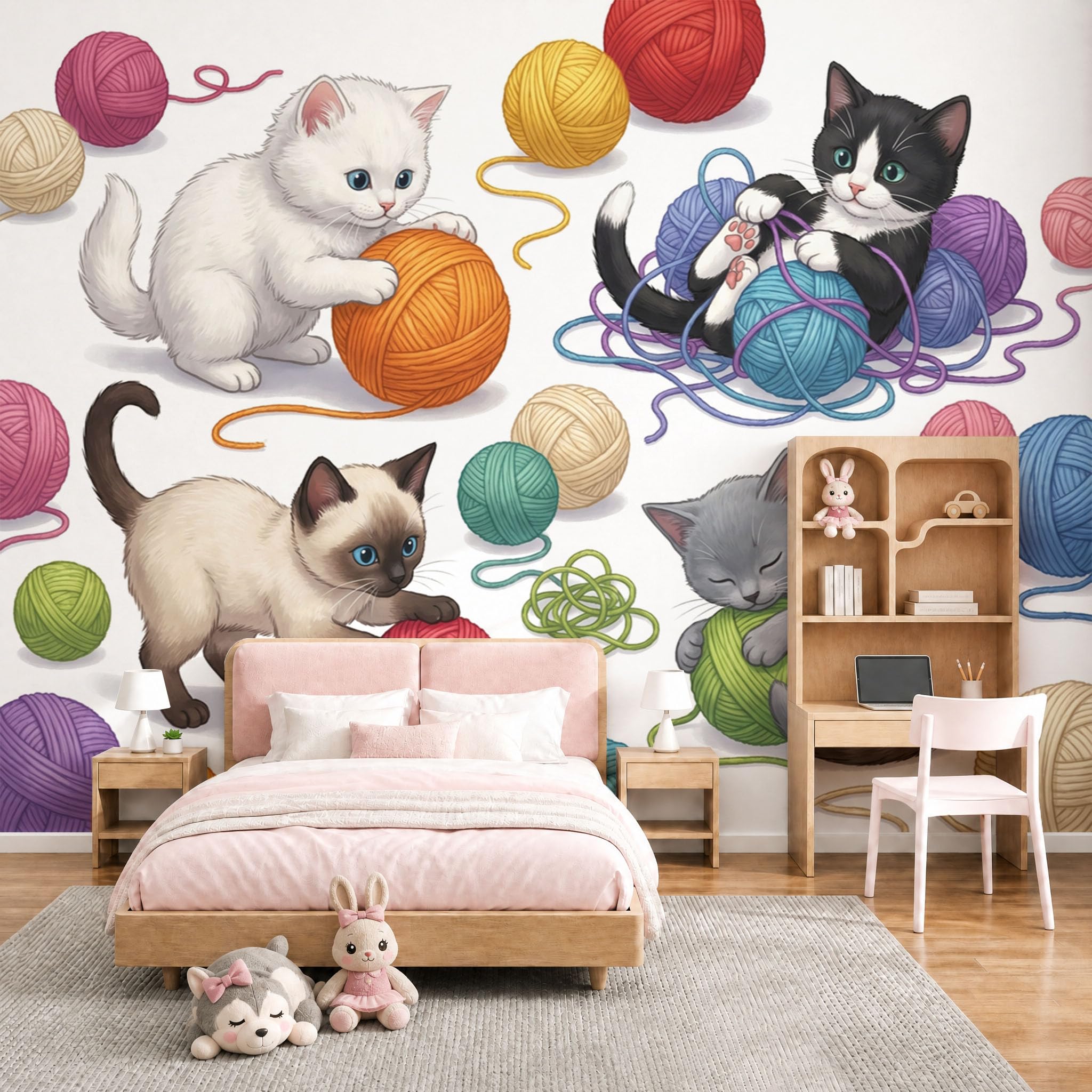 Papier peint toile de soie 3D chaton pour décoration murale luxe
